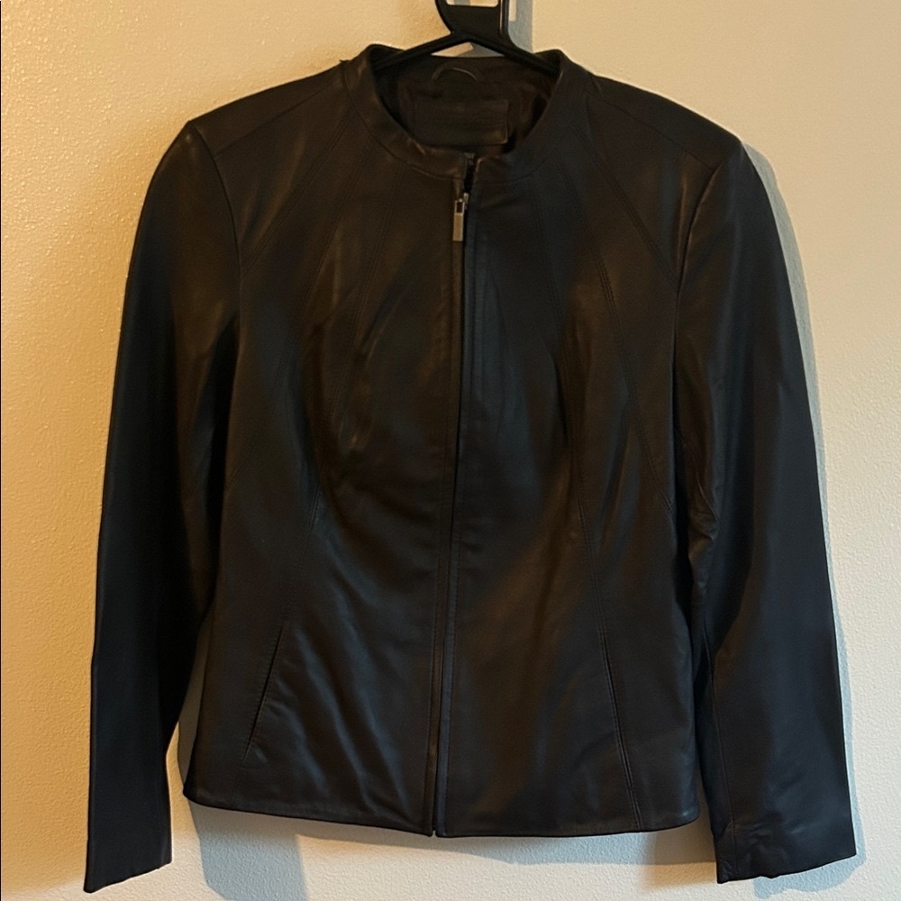 Vintage  S Jaclyn Smith Black Leather Biker Moto Full Zip Zipper Cuffs Jacket